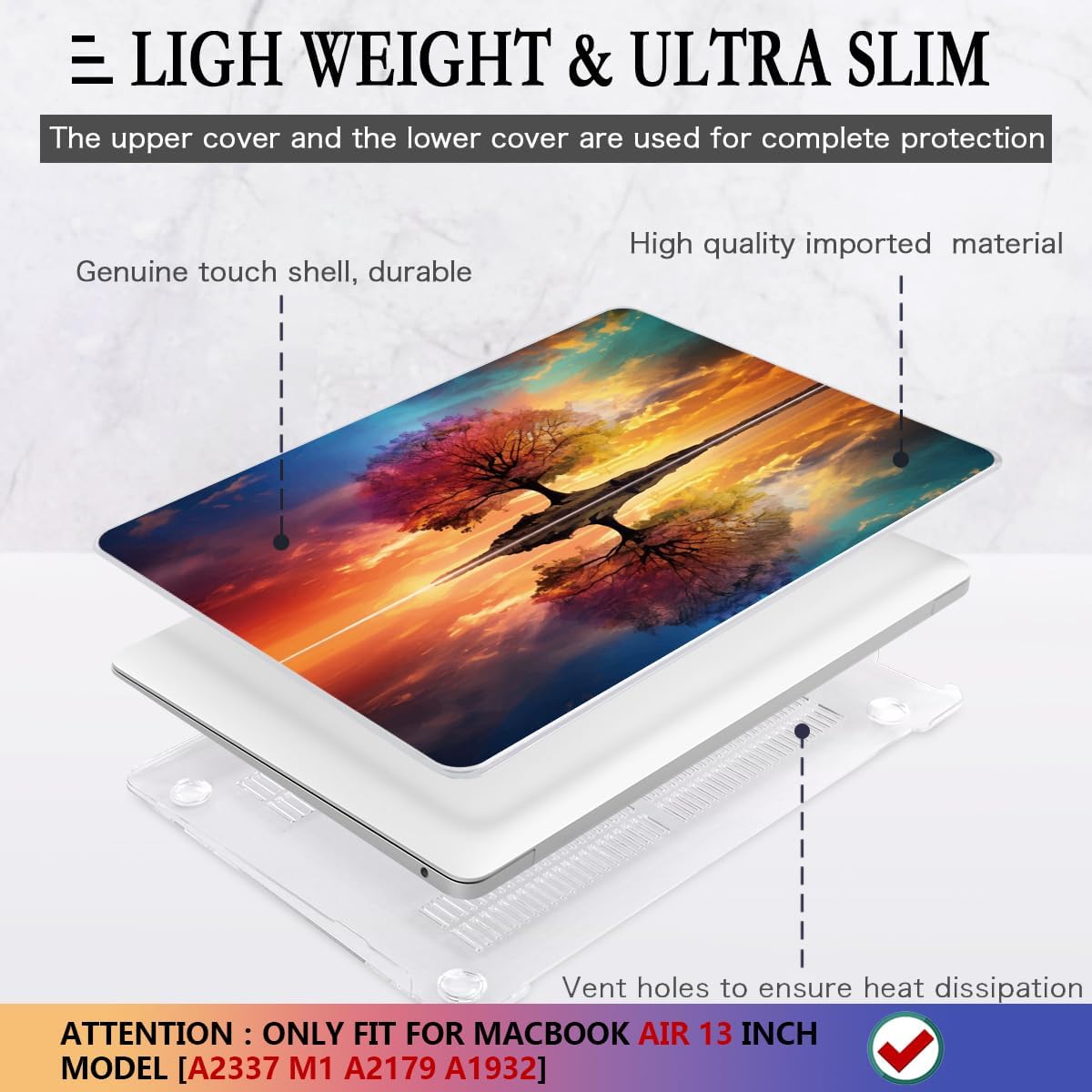 CISSOOK Compatible with MacBook Air 13 inch Case 2021, 2020-2018 Release Model M1 A2337 A2179 A1932, Protective Plastic Hard Shell Case Cover for MacBook Air 13-inch with Touch ID, Tree Landscape