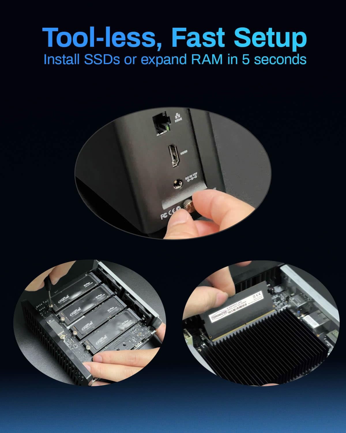TERRAMASTER F4 SSD NAS Storage - 4Bay All SSD NAS Server N95 QuadCore CPU, 8GB DDR5 RAM, 5GbE Port, Palm-Sized High-Performance Network Attached Storage (Diskless)