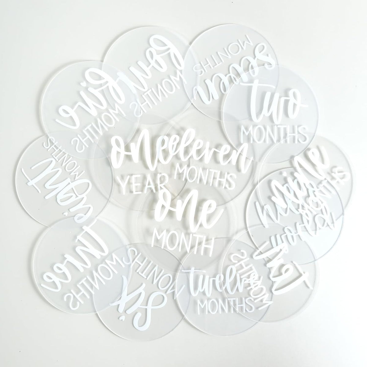 13 Acrylic Baby Milestone Discs for Photos - PCS Clear Monthly Cards, Photo Prop, Newborn Birth Announcement Sign