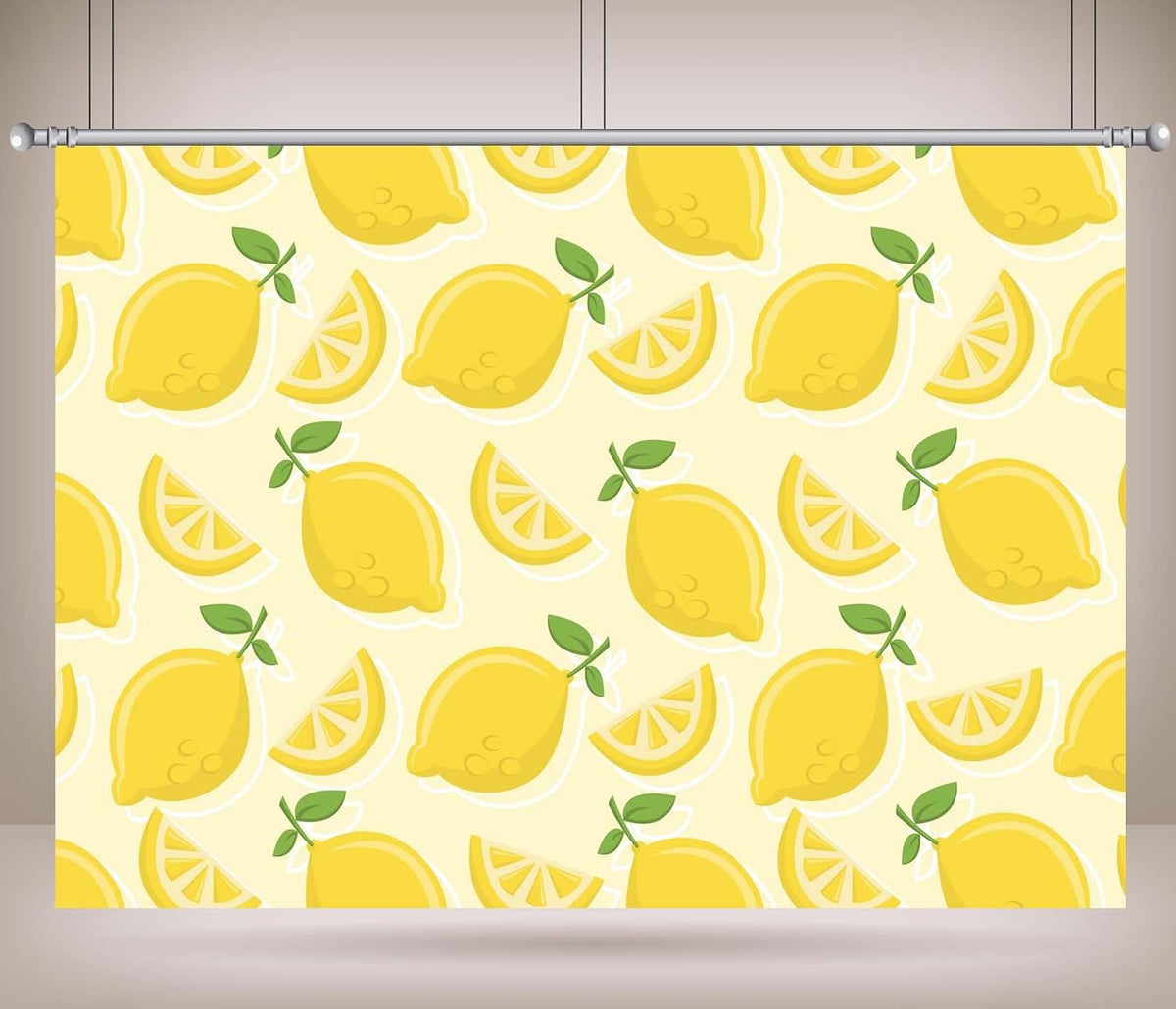 CORFOTO 9x6ft Summer Fabric Lemon Pattern Backdrop Yellow Lemons Slices Green Leaves Citrus Pattern Photography