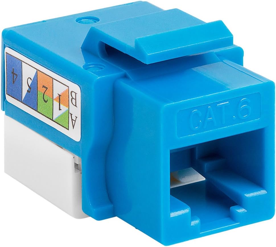 Cmple - 10 Pack Cat6 Keystone Jack Insert Punch Down RJ45 Connectors RJ45 Keystone Jack 90 Degree Female for Wall Plates, Patch Panels, Patch Cables, Ethernet Cables - Blue