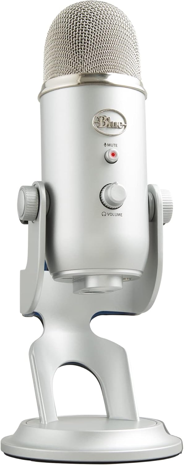 Blue Microphones Yeti Silver USB Mic for Recording, Streaming & Gaming on PC and Mac with Blue Voce Effects 4 Pickup Patterns, Headphone Output, Volume Control, Mic Gain Control, & Adjustable Stand