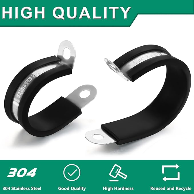 OURU 20pcs 3/4 Inch Stainless Steel Cable Clamps,Rubber Coated Cushioned Insulated Cable Clamp,Automotive Cable Wire Clamps,Pipe Clamps,Metal Clamp for Tube,Lines,Wire Cord Installation(Black,19mm)