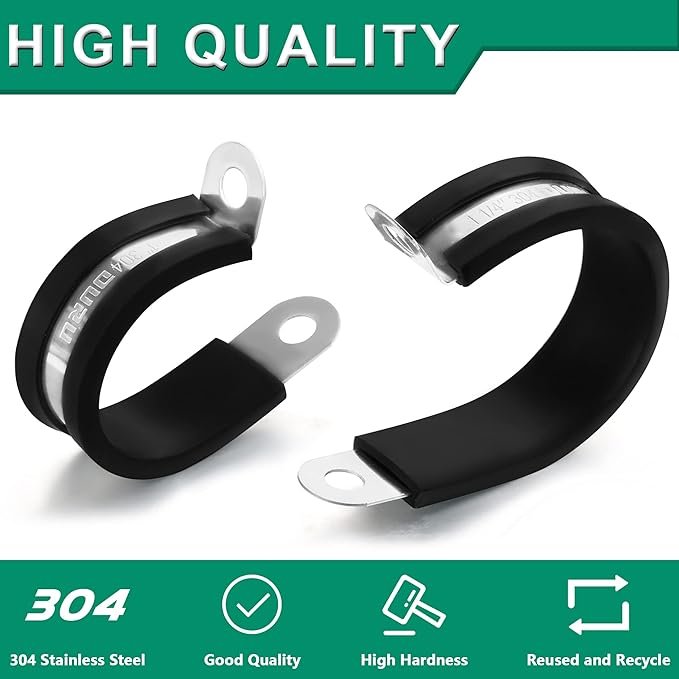 OURU 1/2-Inch Stainless Steel Rubber Coated Pipe & Wire Clamps (30pcs, Black, 13mm)