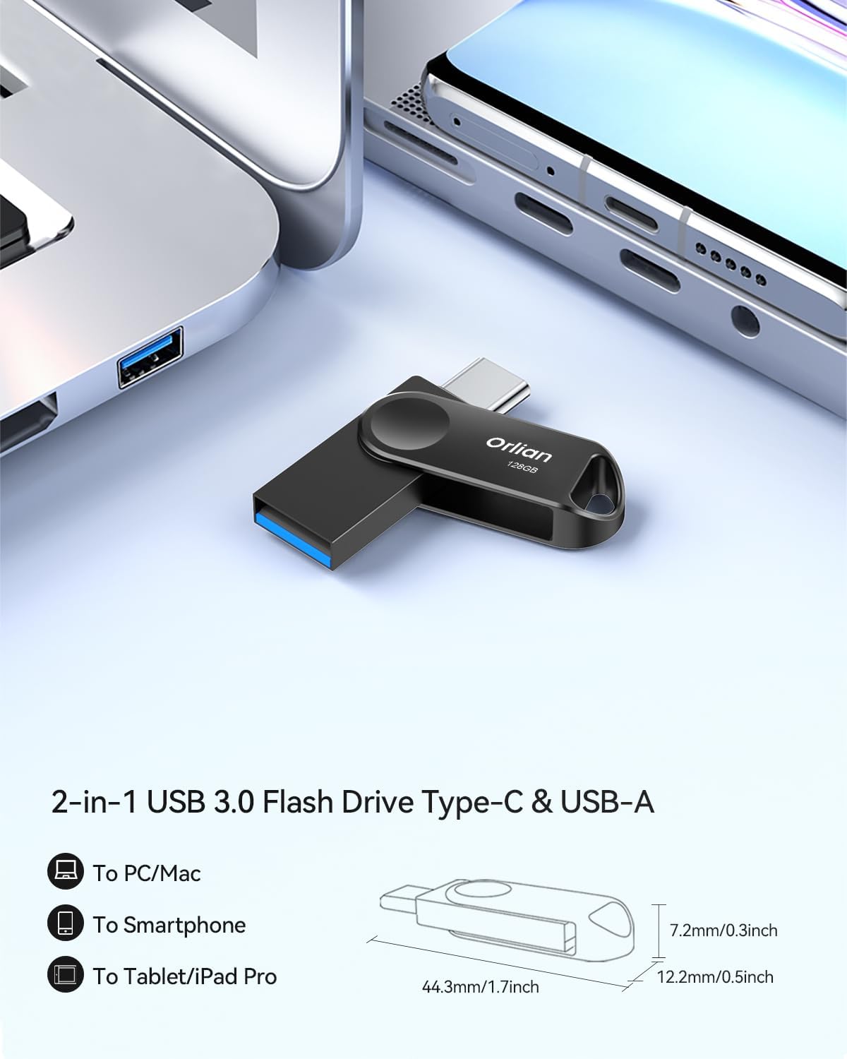 128GB 2-Pack USB C Flash Drive, Dual Drive USB 3.0 and Type C Thumb Drive Up to 110MB/s Read Metal Waterproof Portable for PC Laptop Tablet Android Smartphone iPhone 15 and More, Black