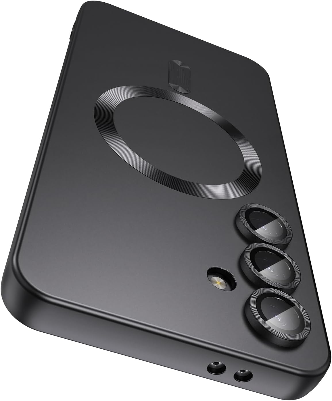 Magnetic for Samsung Galaxy S25 Case [Compatible with MagSafe][Built-in Camera Lens Protector] Slim Soft Silicone Bumper Shockproof Metallic Luster Phone Shell (Black)