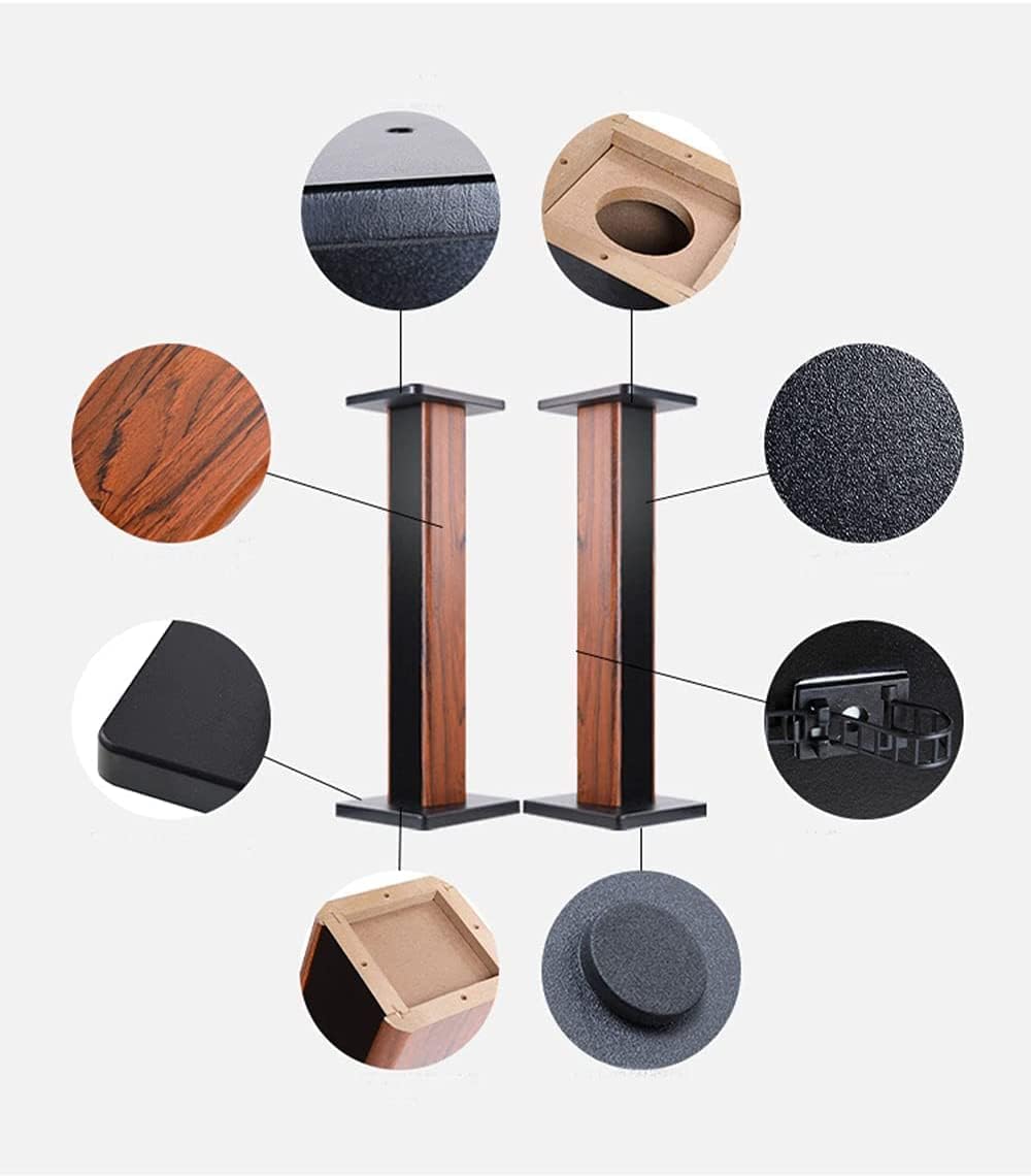 Wood Grain Speaker Stands 36 Inch Universal Floor Speaker Stand Pair Heavy Duty Hollowed Stands for Home Theater Speakers with Sand Filling Tuning Function - Pair