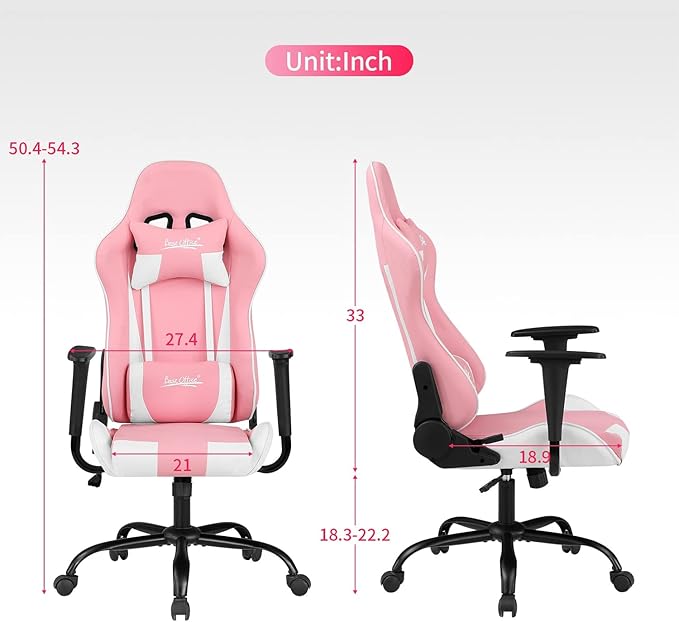 Gaming Chair for Adults PC Silla Gamer Cheap Recliner Game Ergonomic Desk with Headrest Lumbar Support High Back Video Chairs Kids Ages 8-12 Pink 3