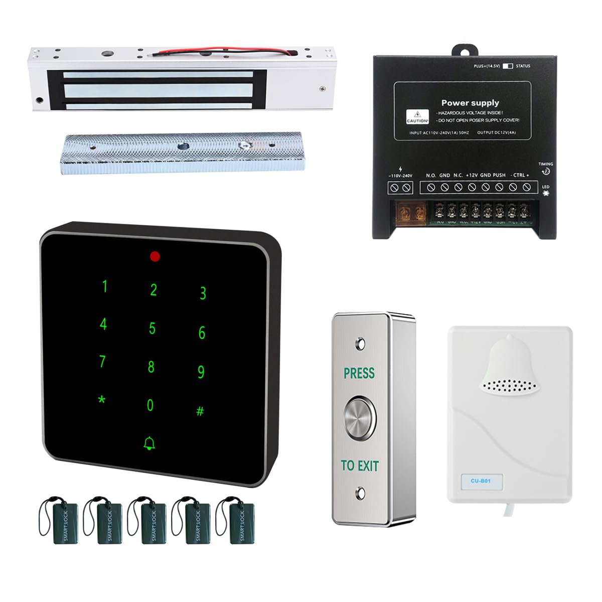 Electric Magnetic Lock Kit 600lb Electromagnetic Lock Waterproof RFID Keypad with Press to Exit Button Doorbell Chime Buzzer for Door Access System