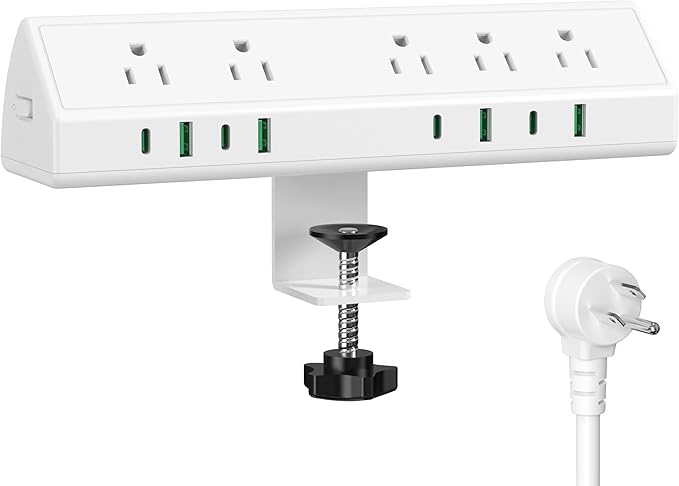 Jgstkcity Desk Clamp Power Strip USB C 45W,1200J Surge Protector