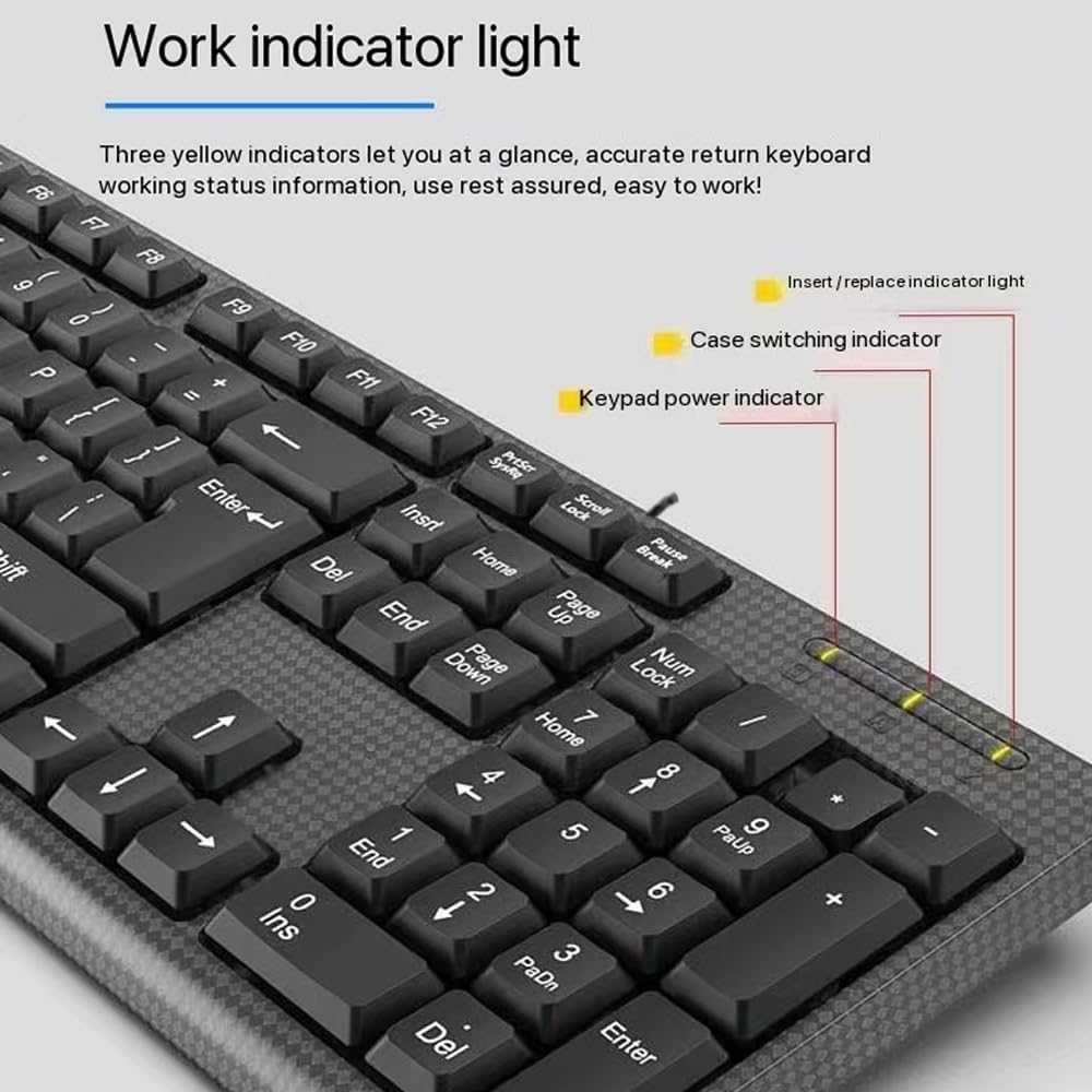 Guiheng Wired Computer Keyboard, Plug Play USB, Large Number Pad, LED IndicatorsErgonomic, Foldable Stands,Anti-Wear