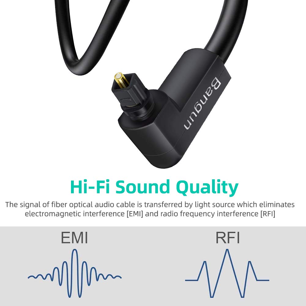 90 6 Degree Toslink Optical Audio Cable Foot, Slim S/PDIF Digital Right Angle Fiber Optic Audio Cord for Soundbar/TV
