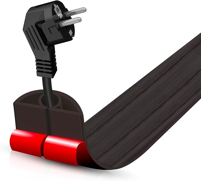 Floor Cord Cover Self Adhesive Cord Hider,3.3FT Cable Management, Extension Strip Protector for Wires, Prevent Cable Trips for Offices, Gyms, Exhibitions Cavity:0.3"(W) x 0.28"(H) Black Wood