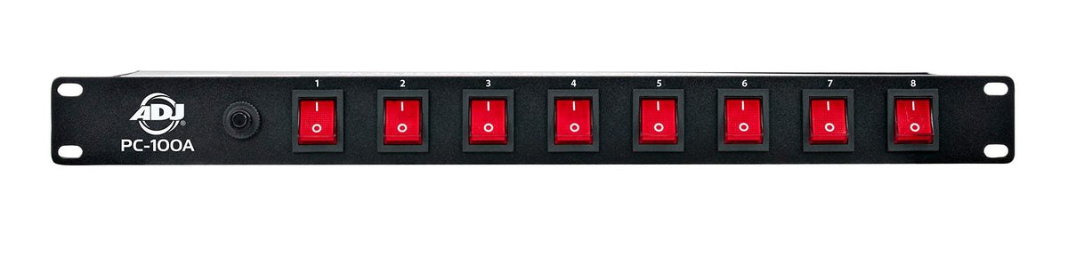 ADJ PC100A power strip single rack space unit with 8 on off lighted toggle switches and 15 amp breaker