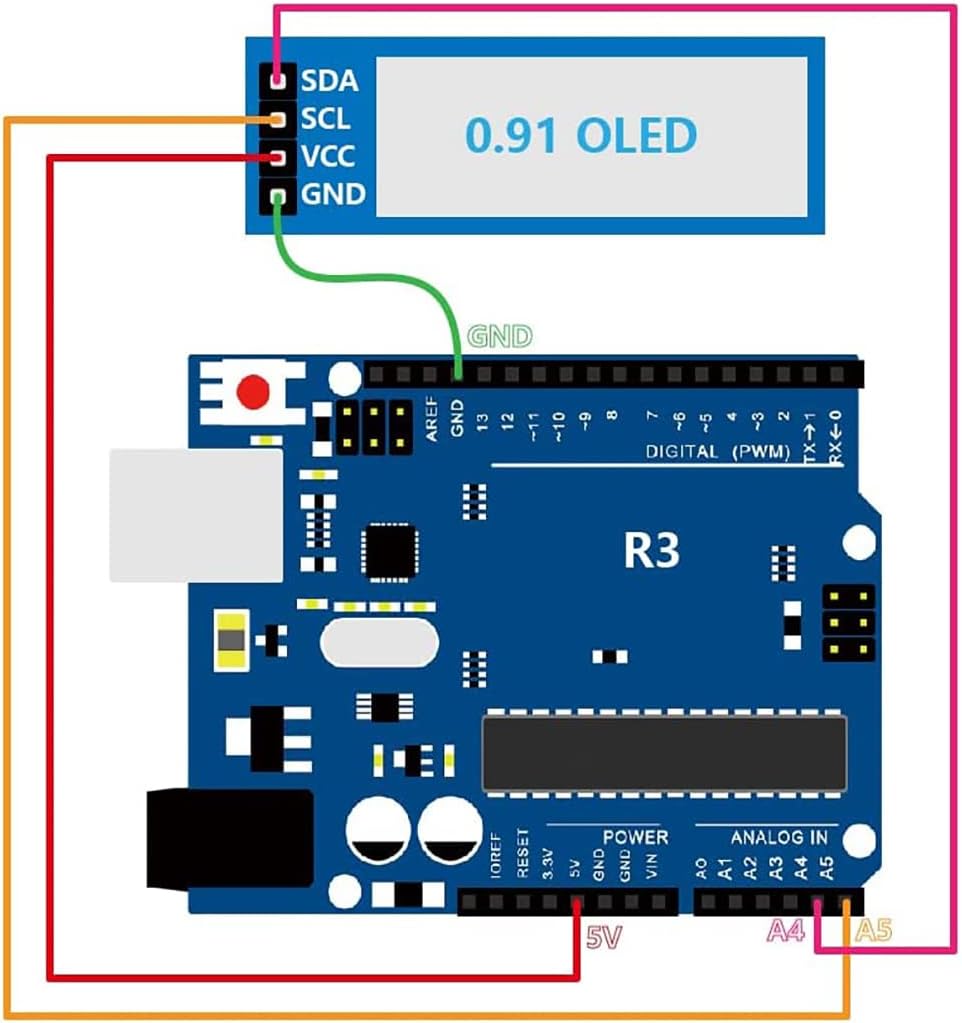 Hosyond 5 0.91 Inch I2C 3.3V~5V Pcs IIC OLED Display Module OLED Screen DC Compatible with Arduino Raspberry PI (Blue