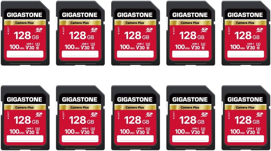 GIGASTONE 128GB SD Card 10-Pack, Camera Plus, V30 U3 SDXC Memory Card High Speed UHD Video Compatible with Canon Digital Camera, with 10 Mini case