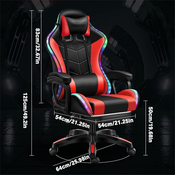 Gaming Chair with Speakers LED Video Game Chair with Footrest Ergonomic Game Chair with Full Massage Lumbar Support Backrest Adjustable Reclining Gamer Chairs for AdultsPink