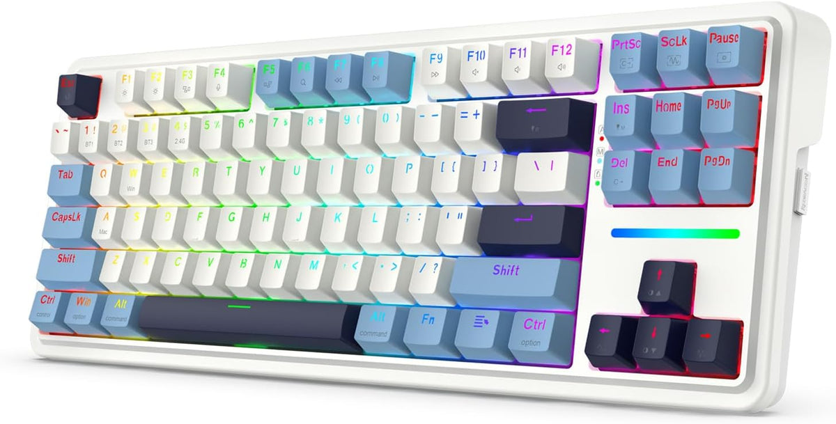 Redragon K728 PRO 80% Wireless Gasket RGB Gaming Keyboard, 3-Mode 87 Keys TKL Mechanical Keyboard w/Hot-Swap Socket, Mixed Color Keycaps & 5-Layer Noise Dampening, Custom Linear Switch