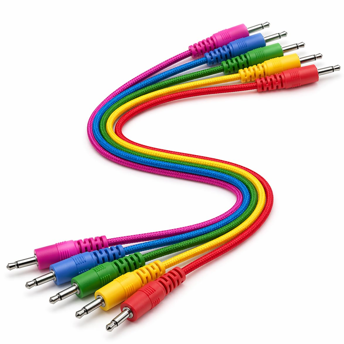 SNANSHI Eurorack Patch Cables 6 Inch 5Pack - Premium Braided 3.5mm TS to 3.5mm TS - Soft Nylon Woven, Tangle-Free, Slim Barrels