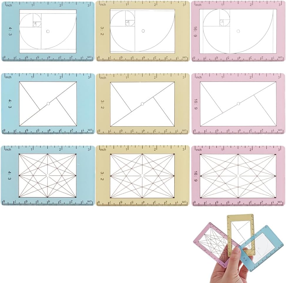 9 Pcs Photo Composition View Finder Tool Portable Golden Ratio Viewfinder Acrylic View Finder Rule for Photography