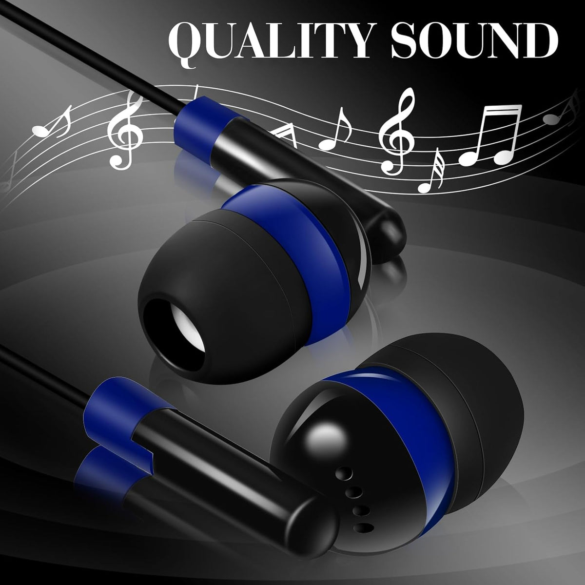 Kanayu 100 Pack Wired Earbuds Bulk for Classroom Ear Headphones Wired Basic Student Earbuds No Microphone with 3.5mm Jack for Kids Class Laptop School Library, Individually Bagged(Dark Blue)