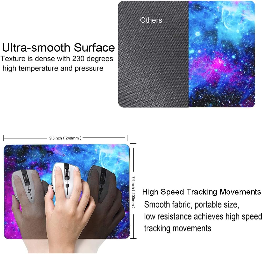 Mouse Pad, Square Anti-Slip Rubber Mousepad for Gaming Office Laptop Computer PC Men Women Kids, Cute Custom Pattern, Galaxy Nebula Universe Space