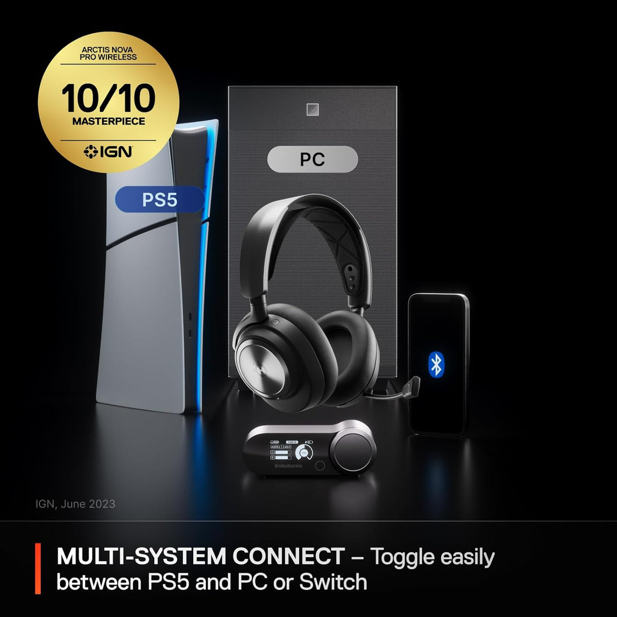 SteelSeries Arctis Nova Pro Wireless Multi-System Gaming Headset - Premium Hi-Fi Drivers - Active Noise Cancellation - Infinity Power System - Stealth Retractable Mic - PC, PS5/PS4, Switch, Mobile