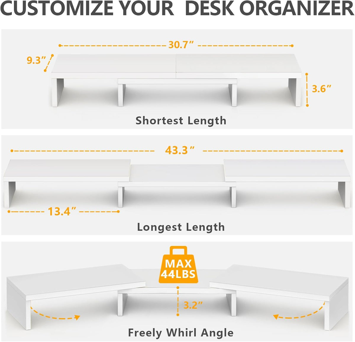 2 43.3" TAVR Furniture Dual Monitor Stand Riser, Computer Monitor Stands for Monitors, Extra Long Multifunctional