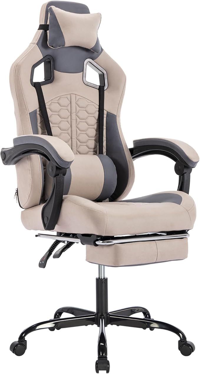 Gaming Chair Home Office Computer Chair Ergonomic Executive Swivel Rolling Chair with Footrest Comfortable Headrest and Lumbar Support for Back Pain Women Men (Grey)