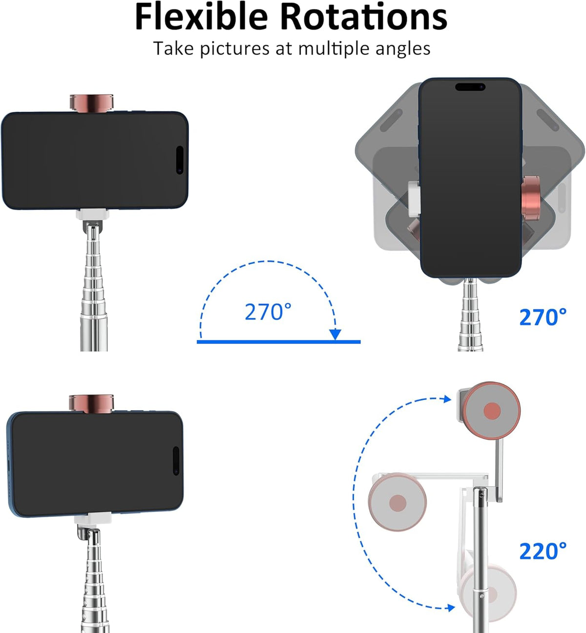CellphoneTripod with Remote, Aluminum Alloy Selfie Stick Tripod, Best Foldable Mini Extendable Tripod Stand 270° Rotation Compatible with iPhone/Android Travel Essentials
