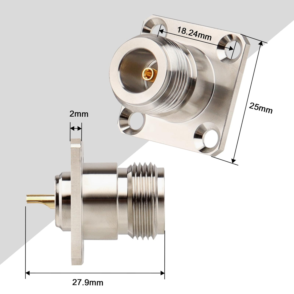 MOOKEERF 3 Pack N Female Connectors N-Type Female Jack 4 Hole Panel Mount Solder Connector N Female Jack Coax Adapter Chassis Mount