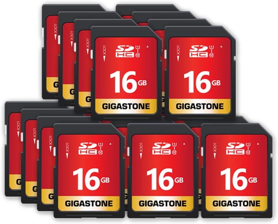 GIGASTONE 16GB SD Card 20-Pack UHS-I U1 Class 10 SDHC Memory Card High Speed Full HD Video Compatible with Canon Digital Camera, SPYPOINT TACTACAM WOSPORTS Trail Camera, with 20 Mini Cases