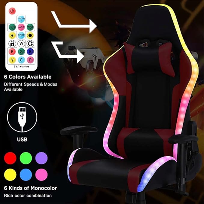 TBQATNTS Gaming Chair with Massage and SpeakersErgonomic Video Gaming Chair with Footrest and Lumbar SupportRGB Racing Gaming Chair Computer Chair for Adults and Teens 400lb.Black
