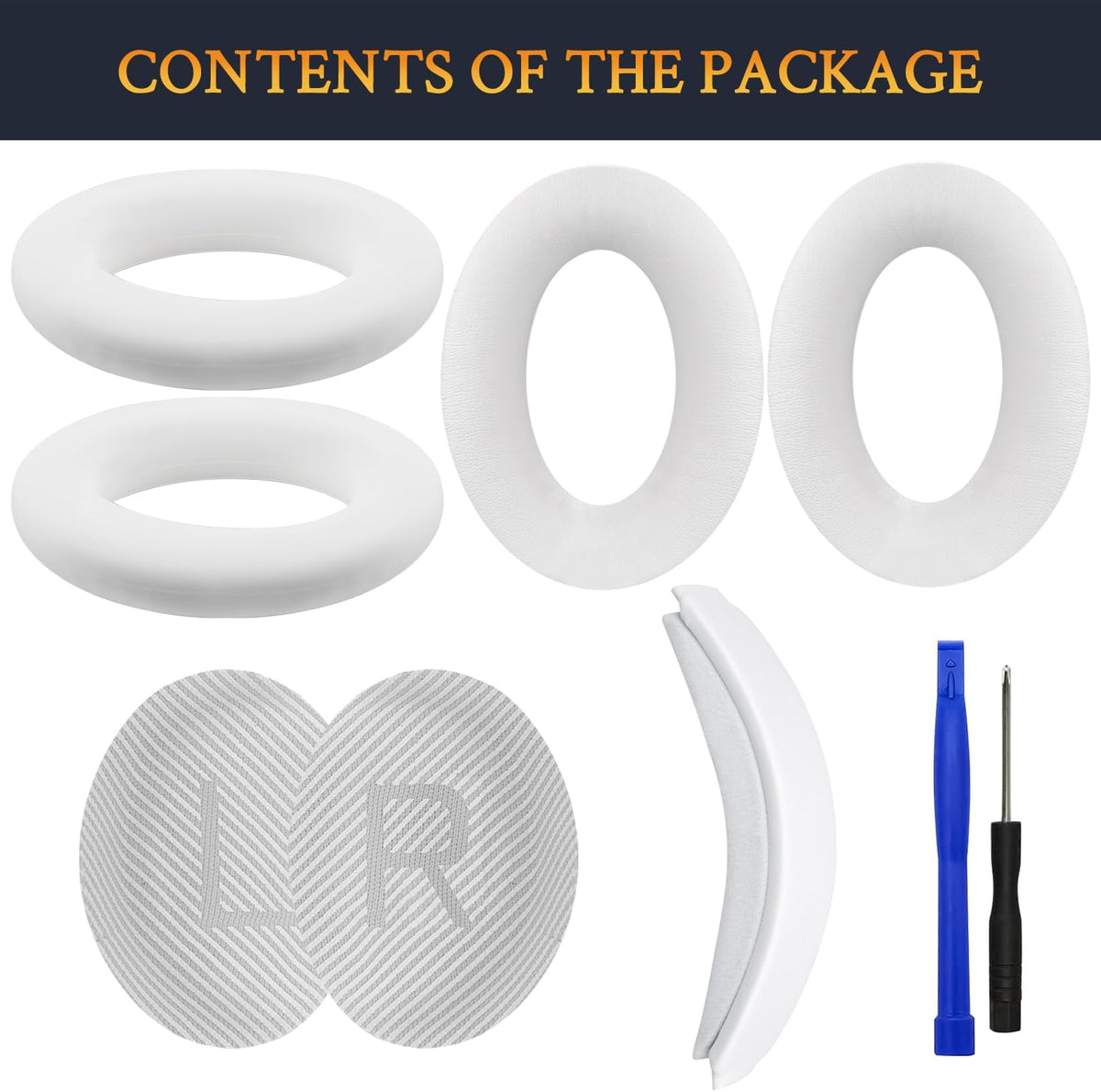 SOULWIT Ear Pads Cushions + Headband + Silicone Earpads Cover Protector, Replacement Kit for Bose QuietComfort 35 QC35, QC35 ii Over-Ear Headphones - White