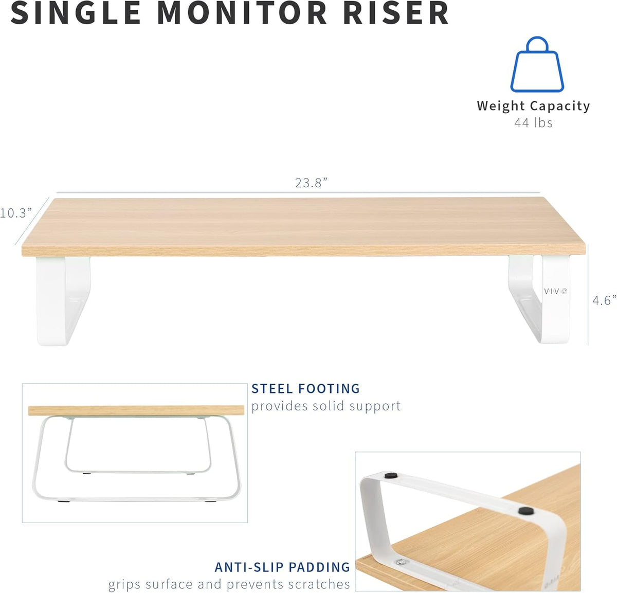 VIVO 24 inch Monitor Stand, Wood and Steel Desktop Riser, Screen, Keyboard, Laptop, Small TV, Ergonomic Desk and Tabletop Organizer, Light Wood, STAND-V000WM