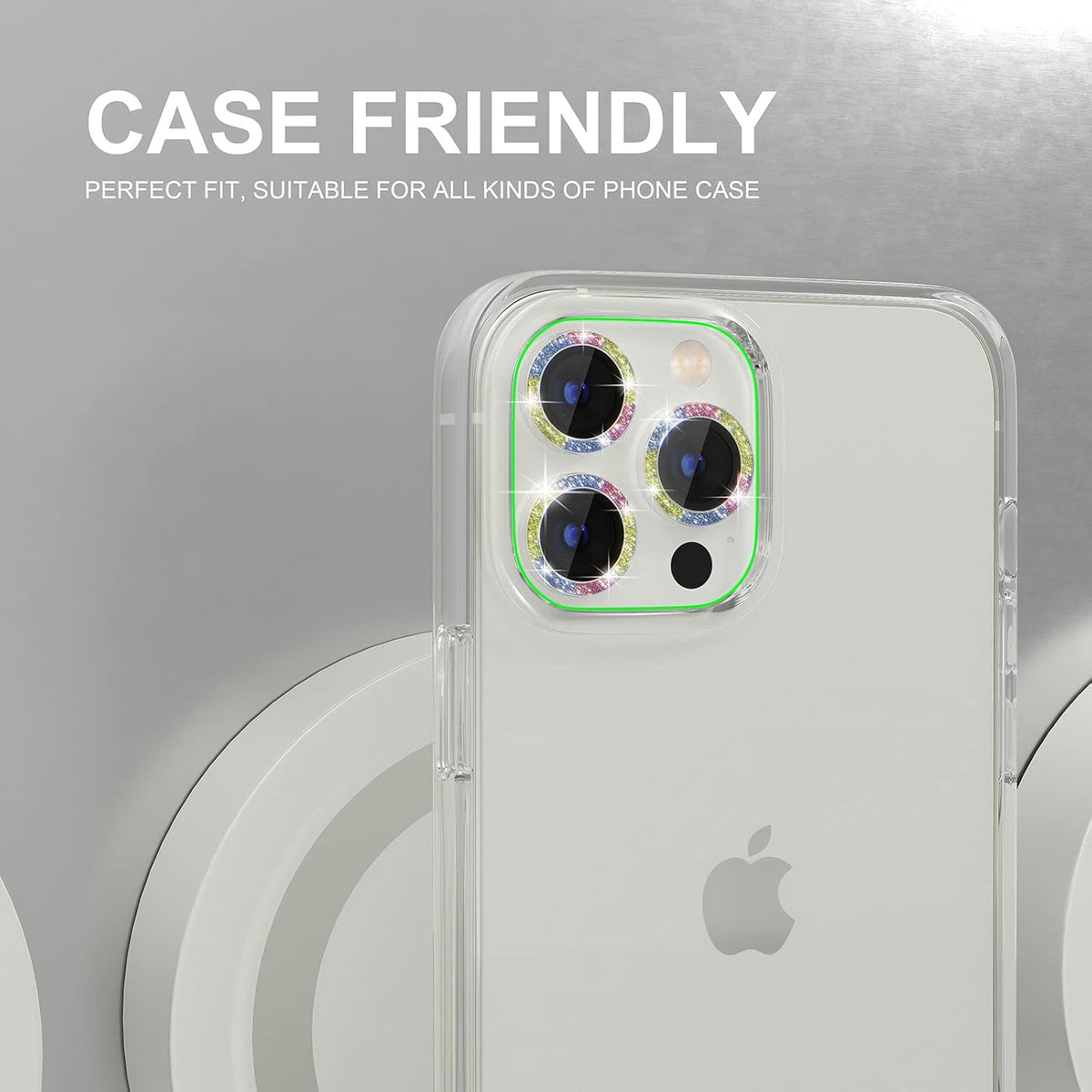 Choiche [3+1 for iPhone 13 Pro/iPhone 13 Pro Max Camera Lens Protector Bling, 9H Tempered Glass Camera Cover Screen Protector Metal Ring Decoration Accessories (Glitter-Colorful)