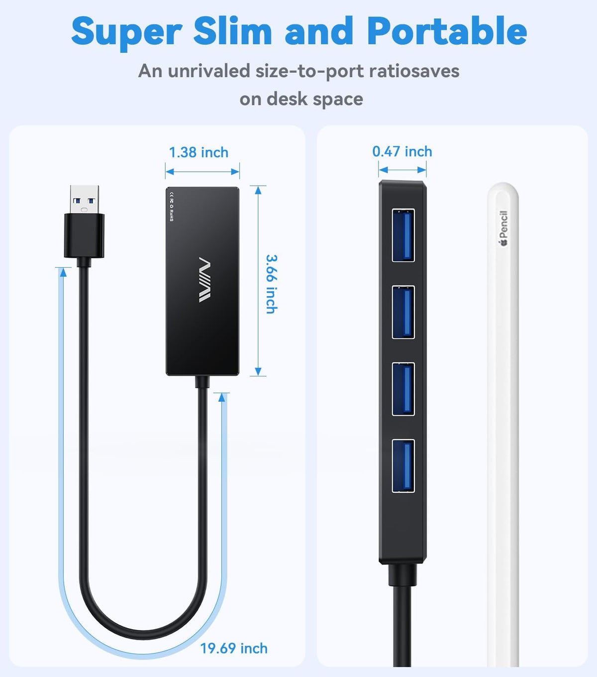 USB 3.0 Hub,4 Port USB Splitter Extender Portable Adapter Multiport Data Hub for Laptop,Xbox, Flash Drive,HDD,Console,Camera,Keyborad,Mouse Windows,Mac OS PC,Not Designed to Charge Devices-Black