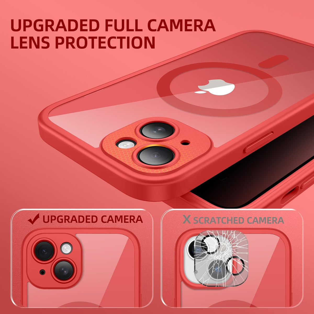 BERFY Magnetic for iPhone 14 Case, Compatible with MagSafe, Built-in Privacy Screen Protector and Upgraded Camera Protection, Anti-Spy Full Body Shockproof Phone Case for 14 6.1", Red