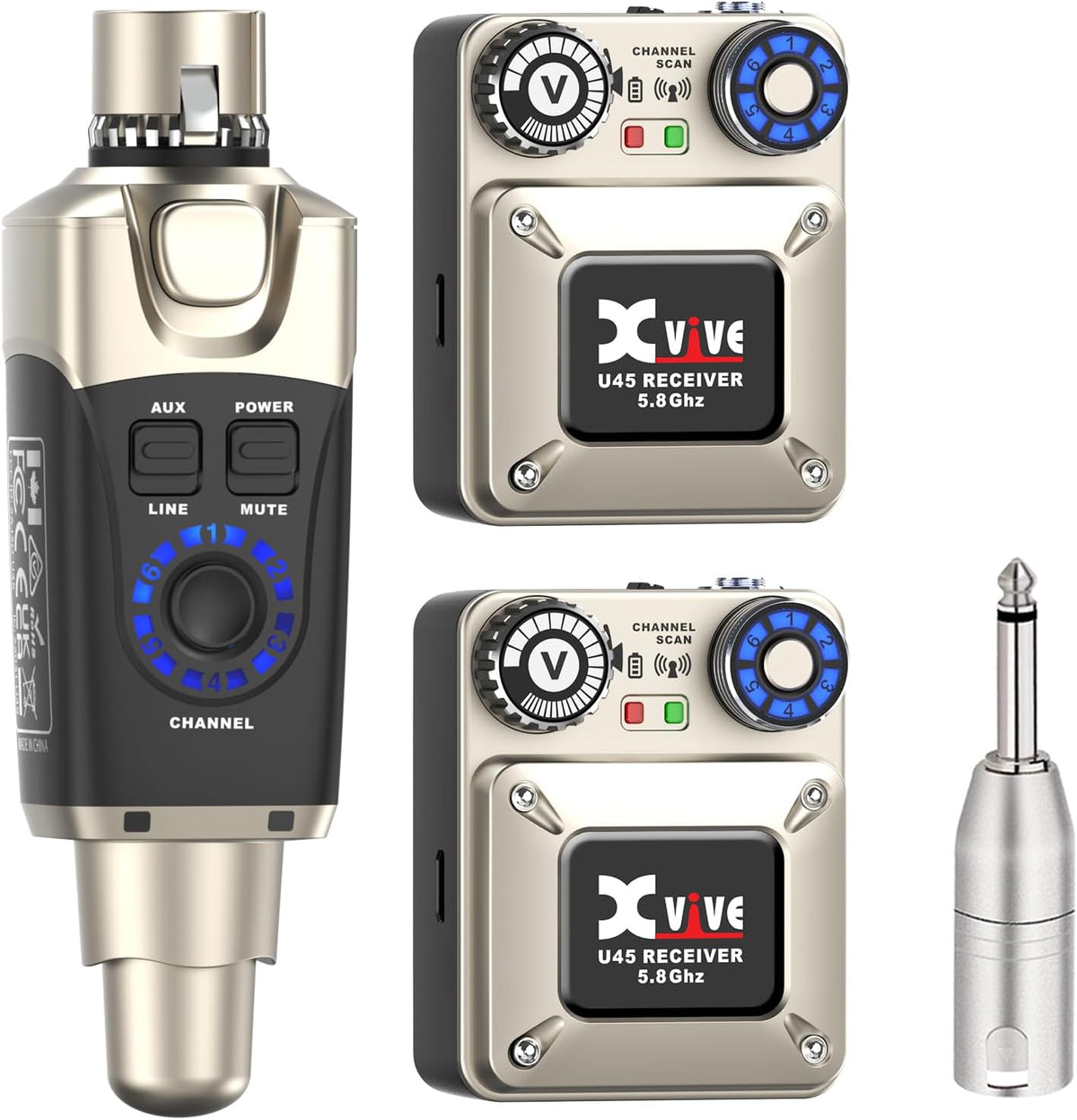 Xvive U45R2 Wireless in-Ear Monitor System Set with One Transmitter and Two Receivers