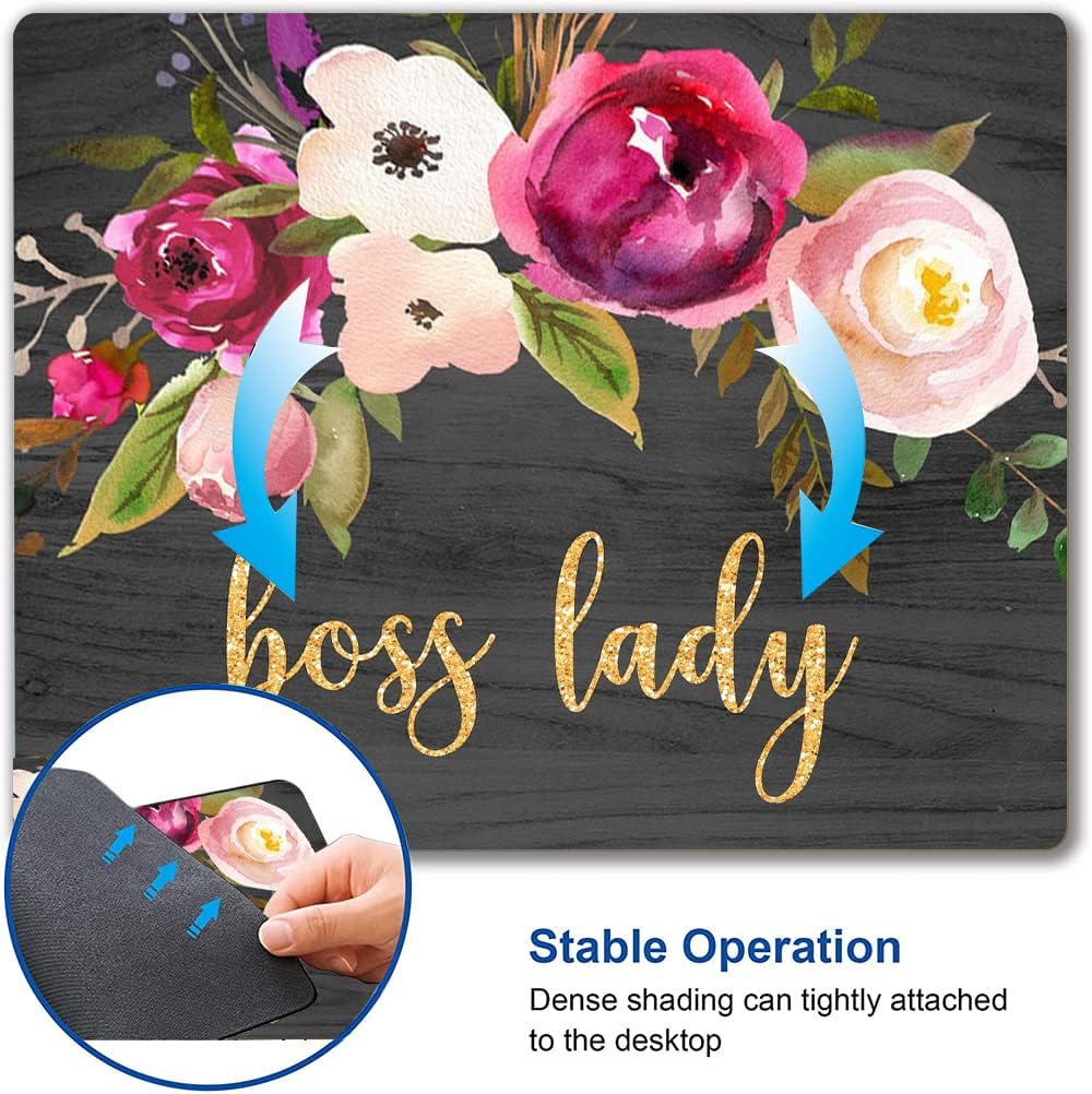 Mouse Pad, Cute Boss Lady Quote Mouse Pad for Women, Square Motiavation Mousepad for Office Laptop, Non-Slip Rubber Computer Mouse Pads for Wireless Mouse, Personalized Mouse Pads for Desk