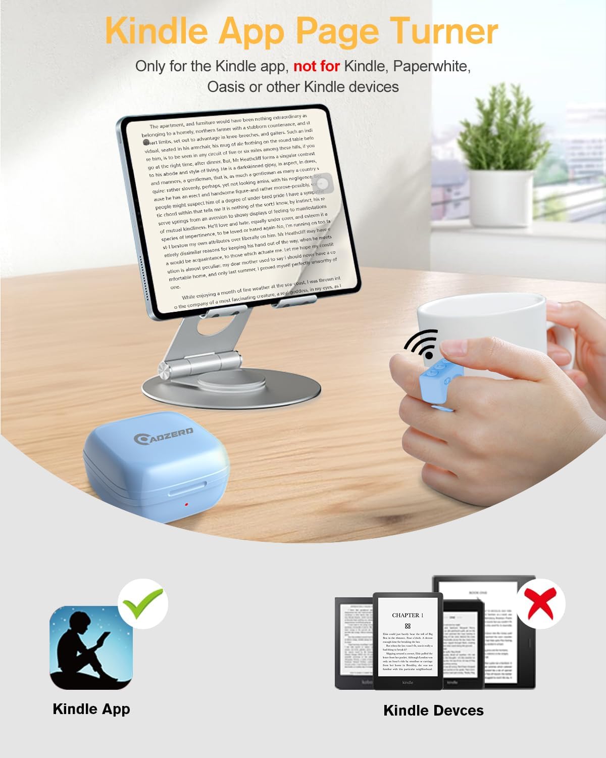 ADZERD Remote Control for TikTok, Page Turner for iPhone/iPad, Bluetooth Camera Video Recording Remote, Scrolling Ring for TIK Tok, Compatible with iOS/Android Phones & Tablets - Blue