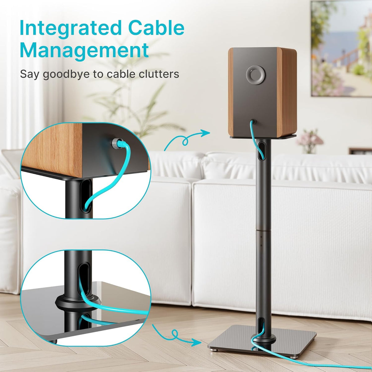Speaker Stands Pair for Surround Sound,55 LBS Capacity,30.1 inch Floor Bookshlef Speaker Stands,Cable Management,Large Base,1 Pair,Black