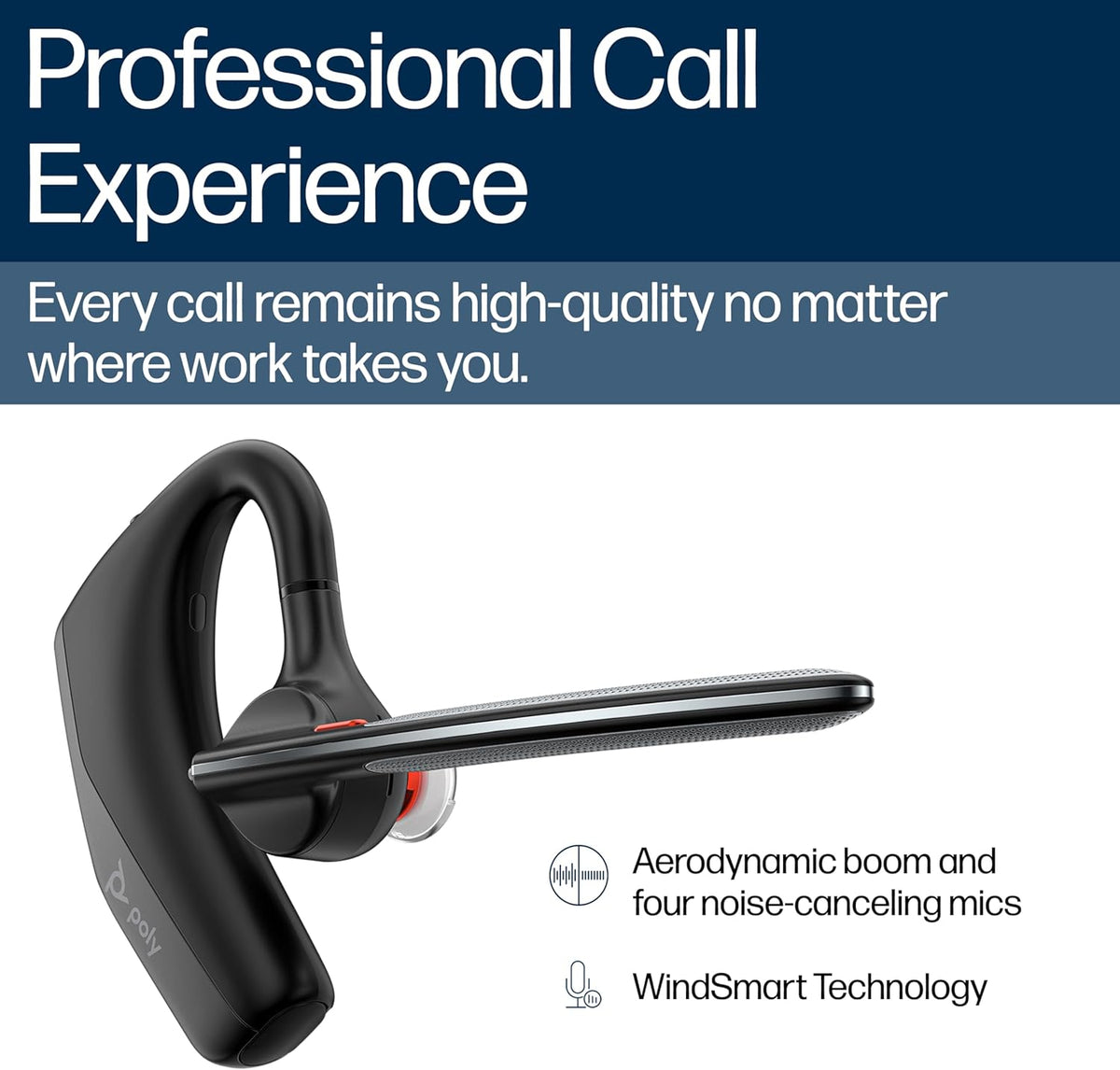 POLY HP Voyager Legend 30 - Bluetooth Monaural Headset - Discreet Boom & 4 Noise-Canceling Mics, WindSmart Technology, All-Day Comfort, Seamless Connectivity, Smart Sensors & Call Controls, Black