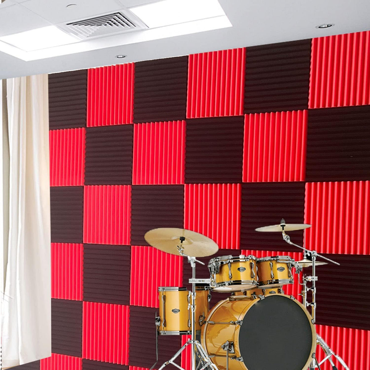 96 Pack Black/RED 12 "X 12 "X1" Acoustic Panels Studio Soundproofing Foam Wedge Tiles,