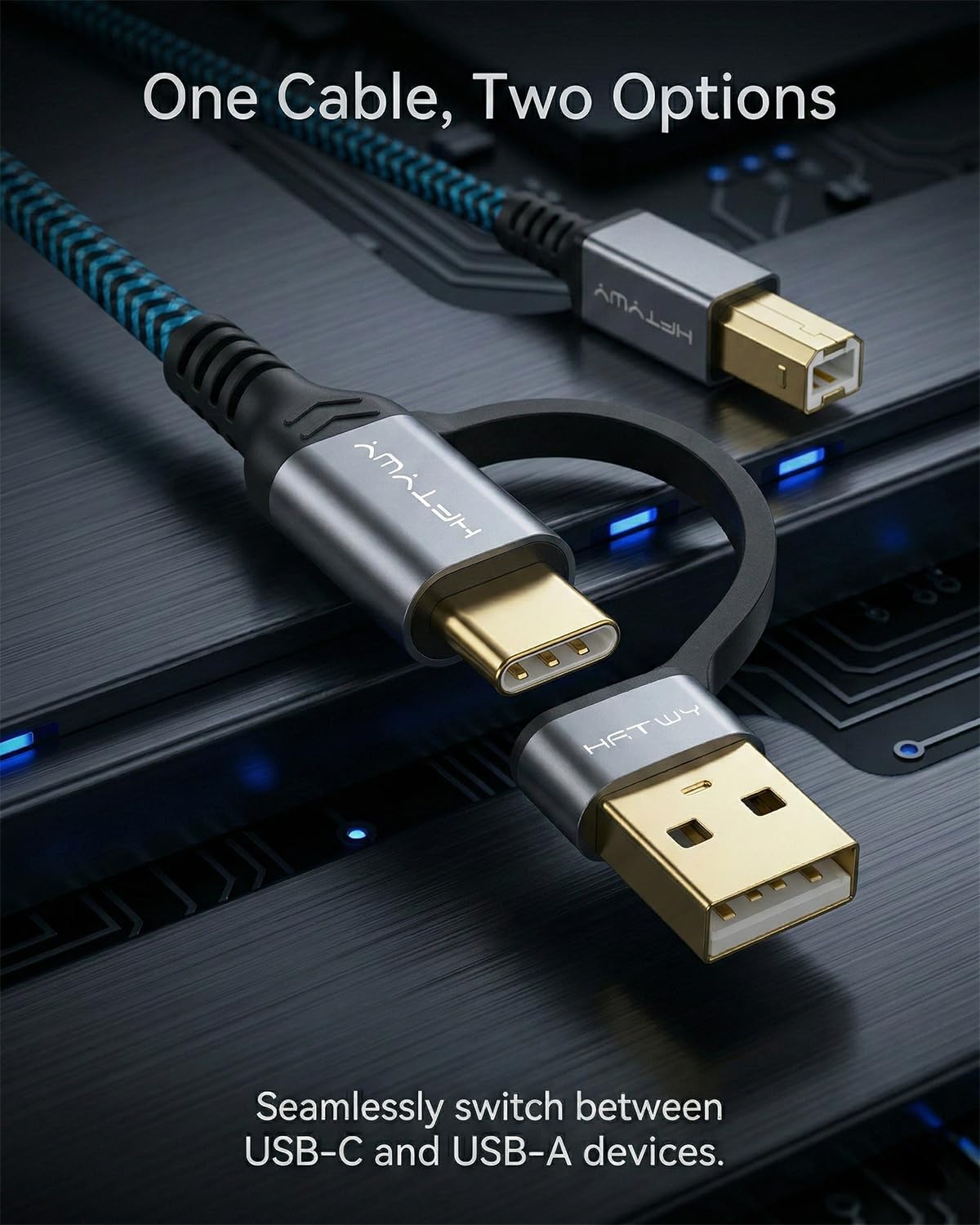 Hftywy 10 2-in-1 Printer Cable FT, Type C and USB A to B Printer Cable Compatible with MacBook Pro, HP, Canon, Epson
