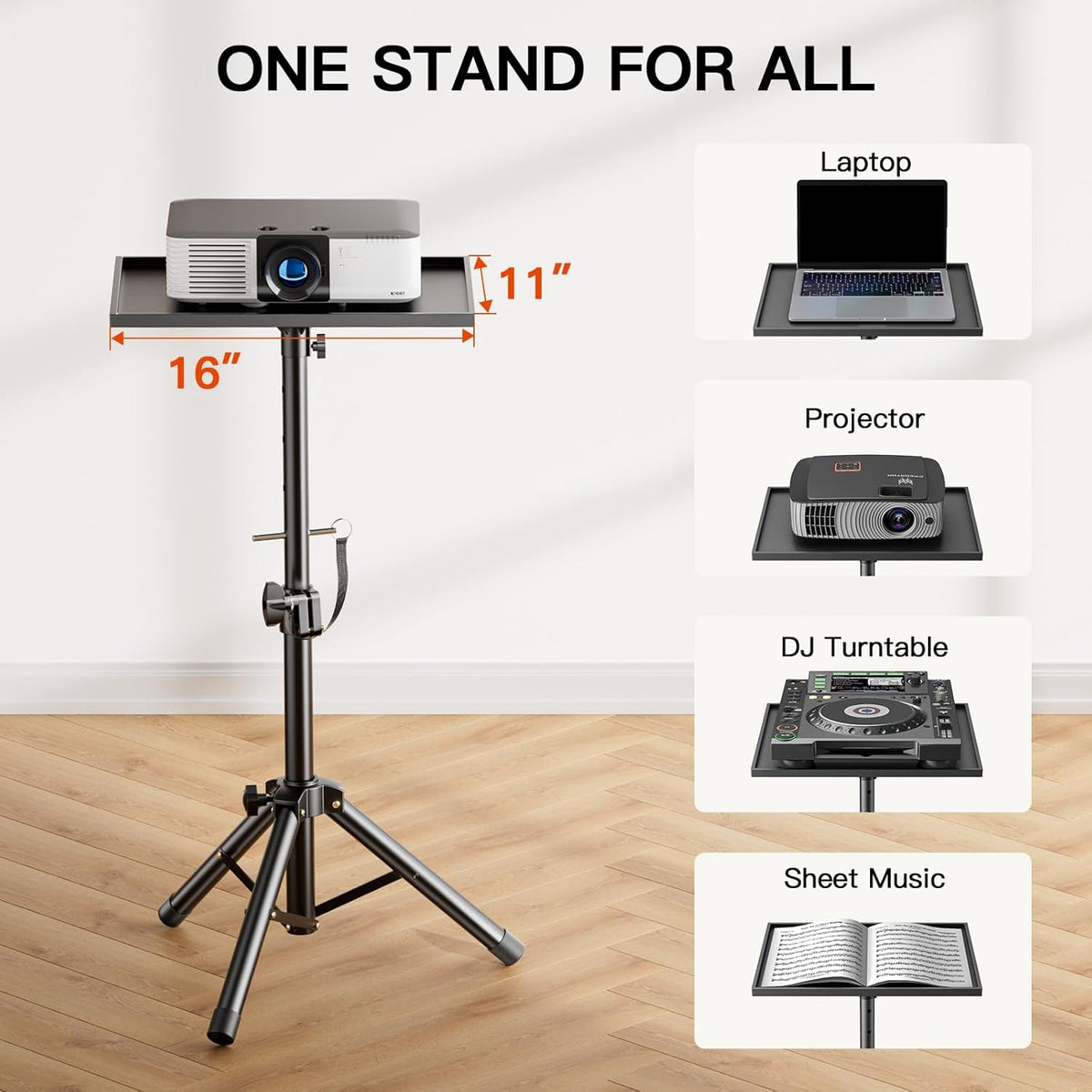 AMADA Projector Stand, Laptop Stand with Adjustable Height 22 to 36 inch, Heavy Duty Projector Mount as DJ Racks, Portable Projector Tripod Stand, Tall Floor Stand for Office, Home, Stage or Studio