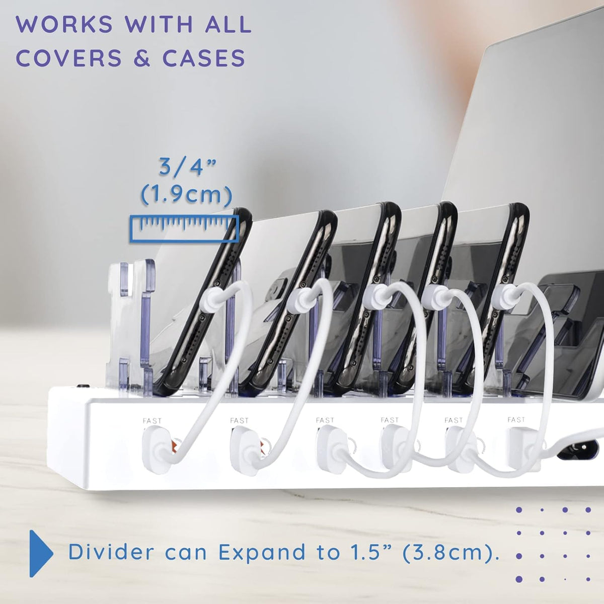 Charging Station for Multiple Devices – 6-Port USB Charging Dock for Apple & Android – Fast Multi-Charger Organizer for Phones, Tablets & More – Universal Desktop Charging Hub with Smart IC Tech