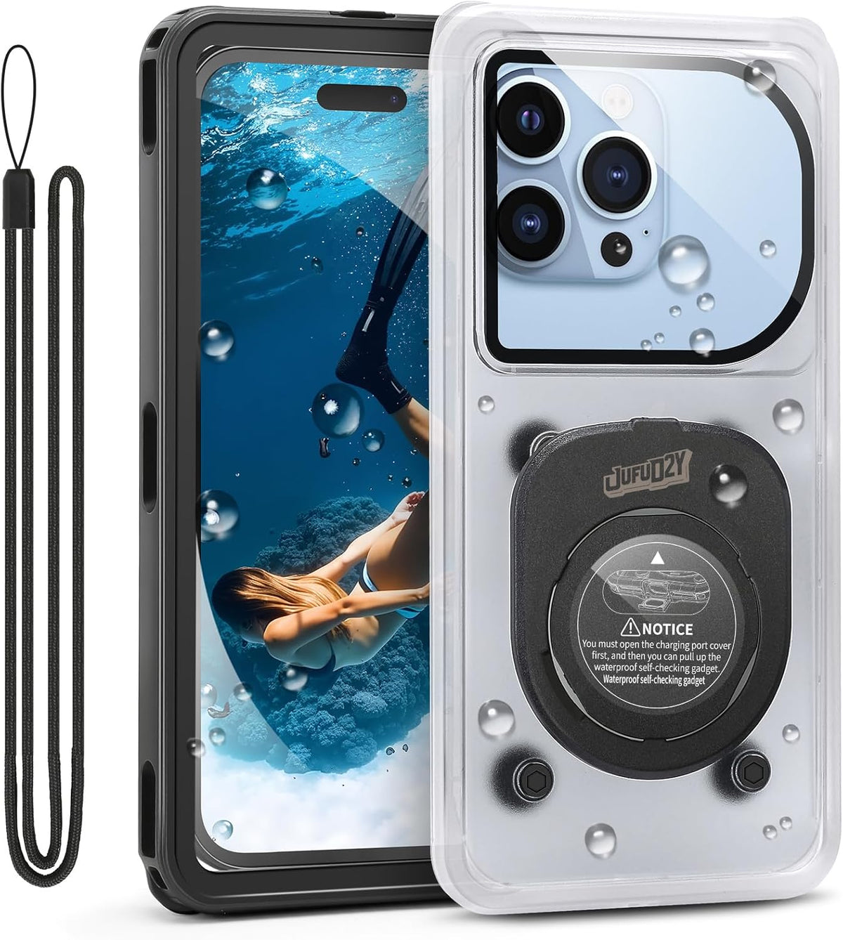 Waterproof Phone Case,IPX8 Waterproof Phone Pouch for Beach & Snorkeling Essentials,Phone Waterproof Case with Lanyard, Universal Case Up to 6.9" for iPhone,Samsung (Black)