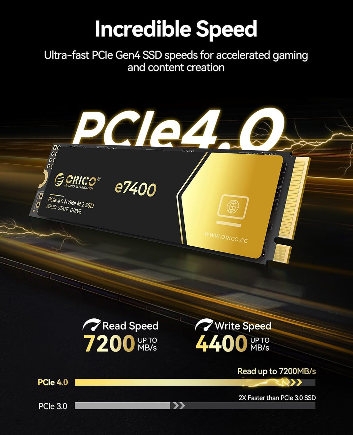 ORICO 512GB NVMe SSD PCIe 4.0- Up to 7200MB/s, M.2 2280 PCIe 4.0X4 Internal Solid State Drive, Fast Heat Dissipation, Compatible with macOS Windows for Gamers and Creators-e7400
