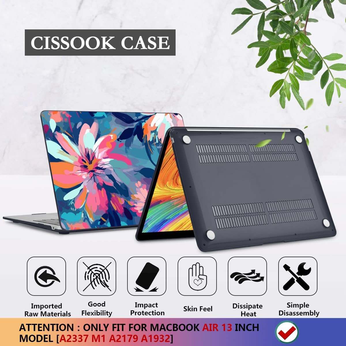 CISSOOK Compatible with MacBook Air 13 inch Case 2021, 2020-2018 Release M1 Chip A2337 A2179 A1932 Retina Display + Touch ID, Plastic Hard Shell &Keyboard Cover& Screen Protector, Muti-Color Painting